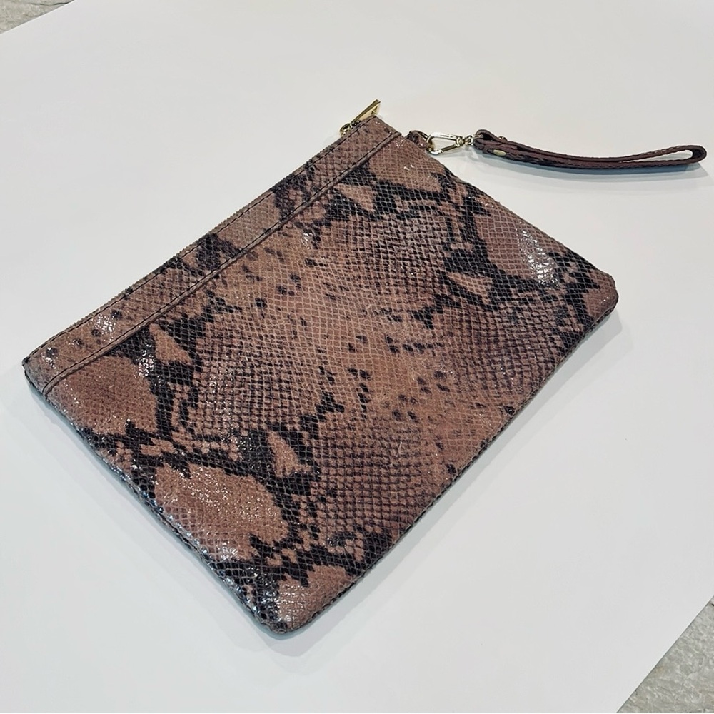 Laura Di Maggio Leather Snakeskin Clutch Wristlet Bag in Light Pink Black & Gray